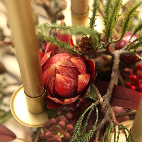 Itens Flores artificiais decorativas Protea vermelho-laranja 34cm 3 unidades