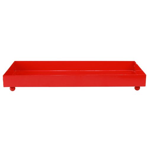 Itens Bandeja decorativa retangular vermelha em metal com pés 30×15cm