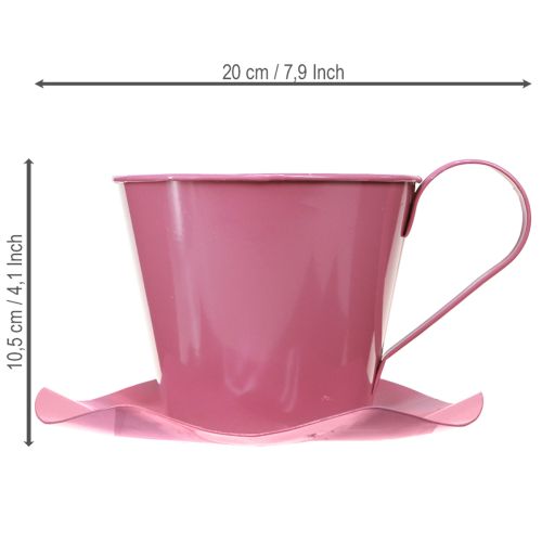 Itens Xícara de chá decorativa de metal com prato rosa Ø12 A10cm 8 peças