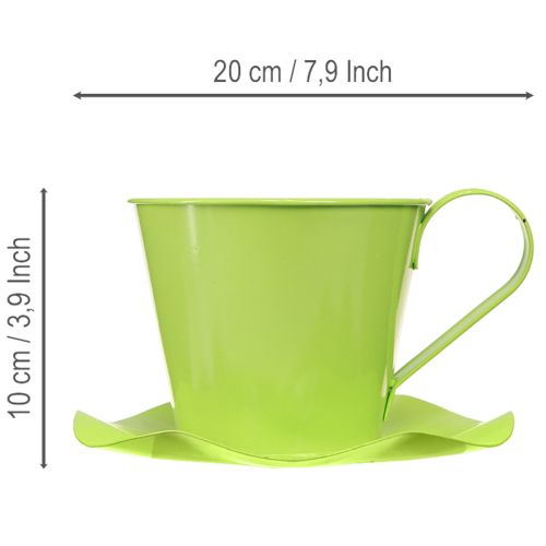 Itens Xícara de chá decorativa de metal com prato, verde claro, Ø12 A10cm, conjunto de 8 peças