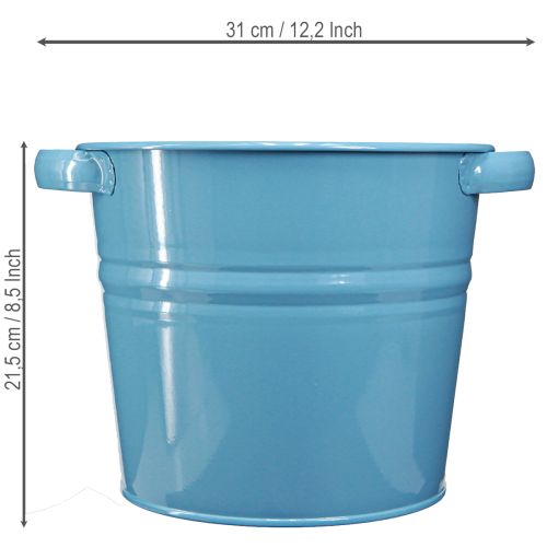 Vaso/cachepô decorativo de metal na cor azul, 31 cm x 26 cm x 21,5 cm | Floristik24.pt