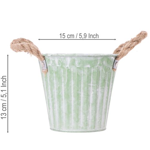 Itens Vaso decorativo, balde de metal para plantio, floreira com alças, estilo shabby chic rosa/verde/amarelo, conjunto de 3 peças, Ø15cm A13cm