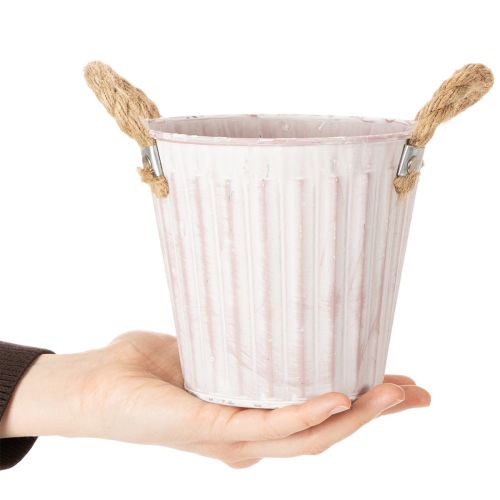 Itens Vaso decorativo, balde de metal para plantio, floreira com alças, estilo shabby chic rosa/verde/amarelo, conjunto de 3 peças, Ø15cm A13cm