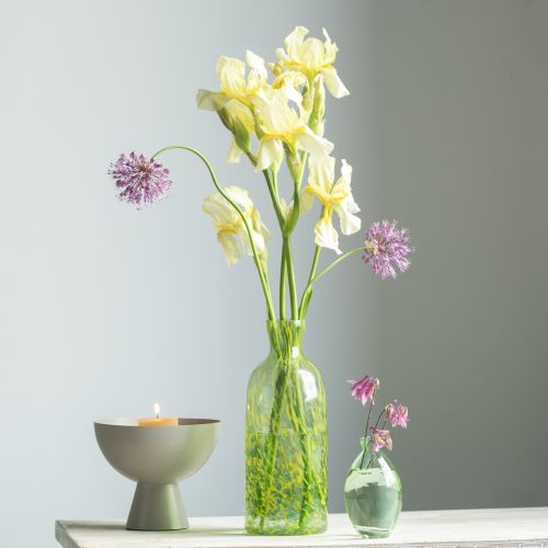Floristik24 Vaso decorativo de vidro para flores com padrão verde-amarelo Ø10cm H25cm