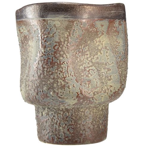 Itens Vaso decorativo floreira de cerâmica metálico marrom cinza azul 16,5×20,5cm