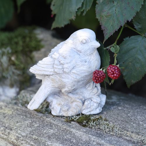 Itens Estatueta decorativa de pássaro pardal em pedra fundida, lavada a branco, altura 12,5 cm