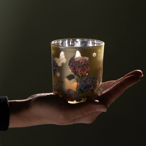 Itens Lanterna decorativa de vidro com design floral para dar um toque de estilo à sua casa, 8 cm, conjunto de 4 peças.