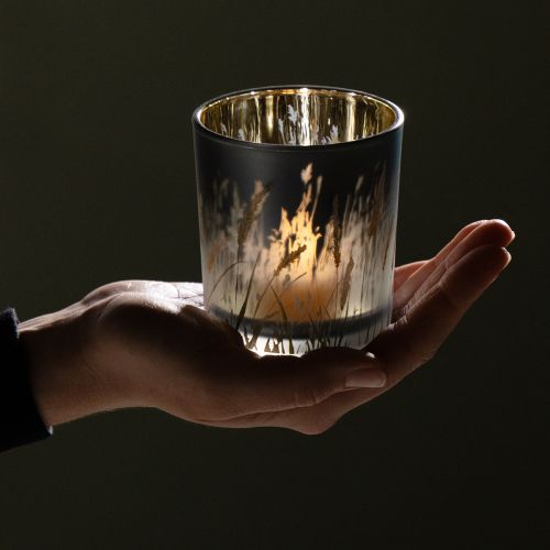 Itens Lanterna decorativa de vidro com desenho de grama para dar um toque especial ao ambiente, azul, 8cm, conjunto de 4 peças.