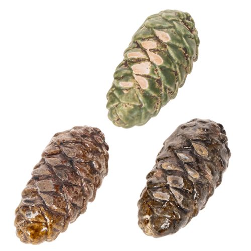 Pinhas decorativas de cerâmica, sortidas em verde, amarelo e marrom, 8,5 cm, conjunto de 6 peças. | Floristik24.pt