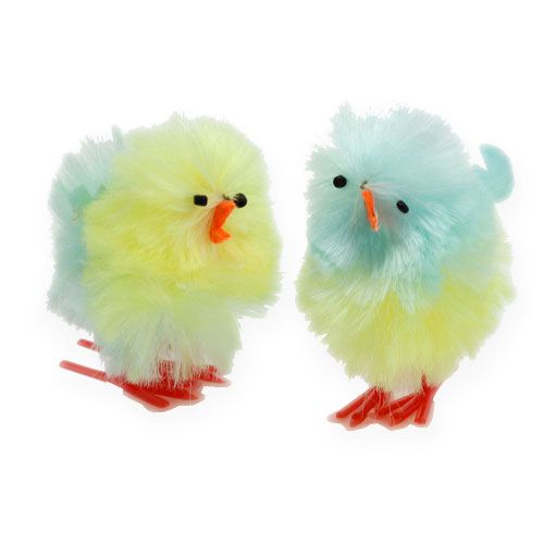 Pintinhos chenille amarelo, azul 5cm 4pcs