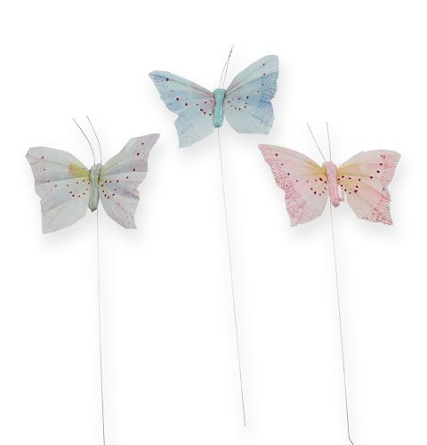 Floristik24 Borboleta decorativa em fio pastel 8cm 12pcs