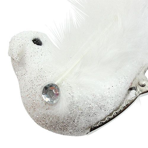 Floristik24 Pássaro decorativo no clipe com glitter branco 14cm 2pcs