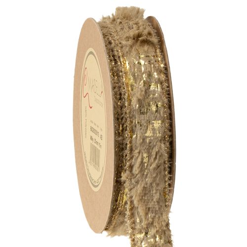 Fita decorativa com pelo, fita de pelo sintético, marrom dourado, 25mm, 15m