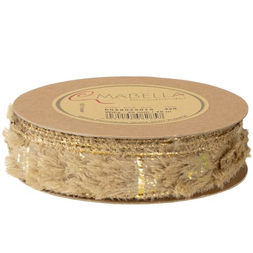 Itens Fita decorativa com pelo, fita de pelo sintético, marrom dourado, 25mm, 15m