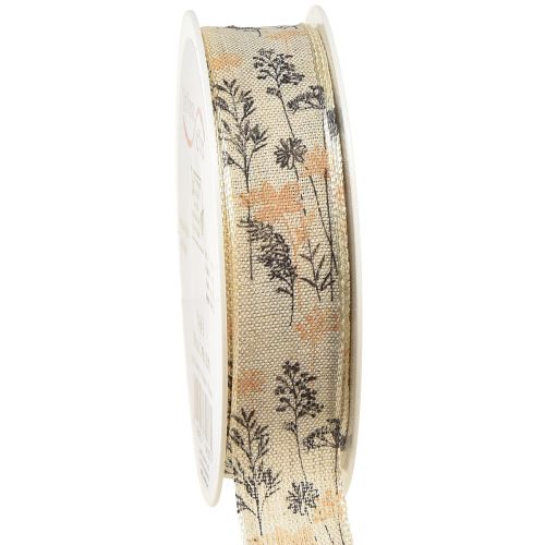 Floristik24 Fita decorativa ervas e folhas fita de linho natural 25mm 18m
