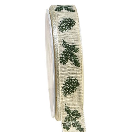 Itens Fita decorativa com cones de fio verde creme W25mm L18m
