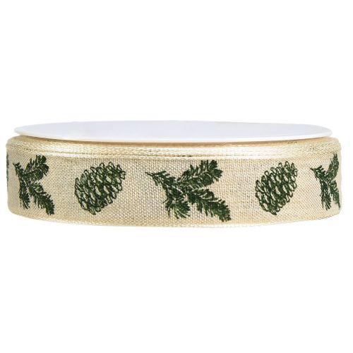Itens Fita decorativa com cones de fio verde creme W25mm L18m