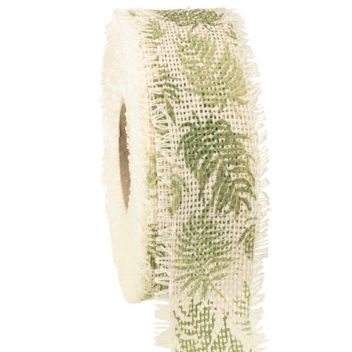 Floristik24 Fita decorativa folhas da selva fita de algodão verde 30mm 15m