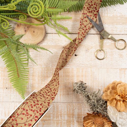 Galhos decorativos de fita com frutinhas vermelhas brilhantes, 40 mm x 15 m | Floristik24.pt