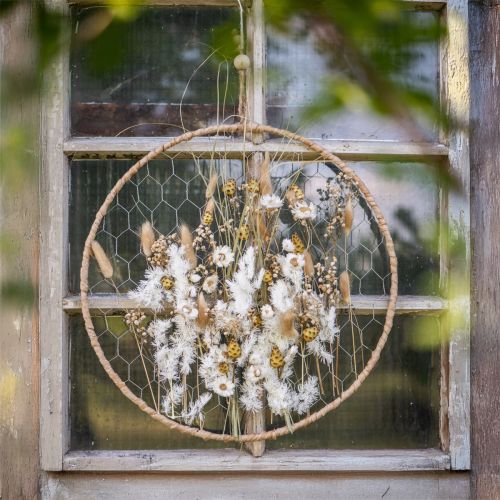 Itens Anel decorativo de metal pendurado decoração ráfia prata natural Ø38cm 4 peças