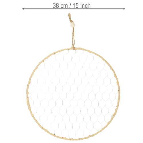Itens Anel decorativo de metal Ø38cm, decoração para pendurar, ráfia, prata, natural, decoração de parede boho, decoração versátil, 4 peças