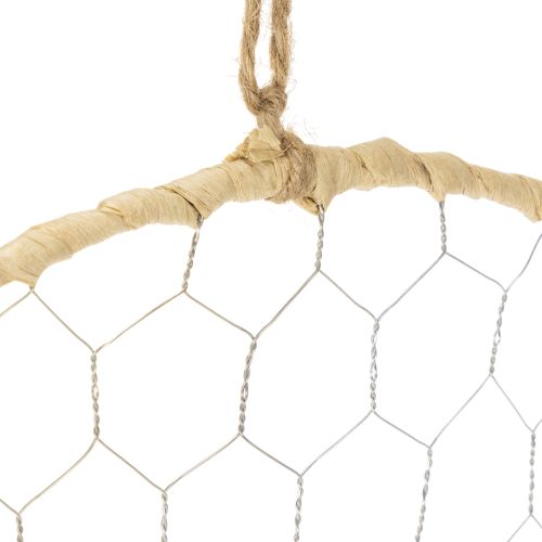 Itens Anel decorativo de metal Ø38cm, decoração para pendurar, ráfia, prata, natural, decoração de parede boho, decoração versátil, 4 peças