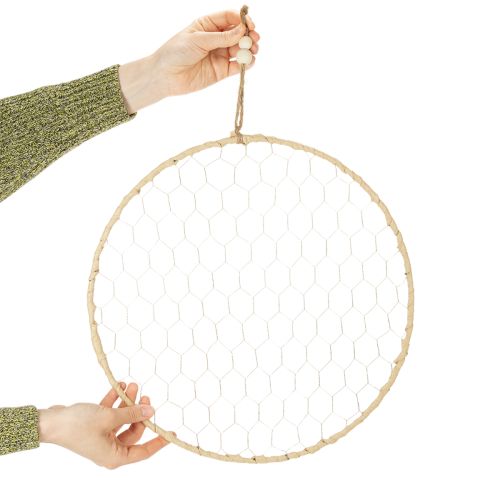 Itens Anel decorativo de metal Ø38cm, decoração para pendurar, ráfia, prata, natural, decoração de parede boho, decoração versátil, 4 peças