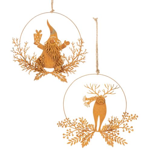 Anel decorativo de Natal, rena em um anel, Papai Noel com presente, decoração em metal, acabamento envelhecido, Ø18cm, conjunto de 2 comprar | Floristik24.pt