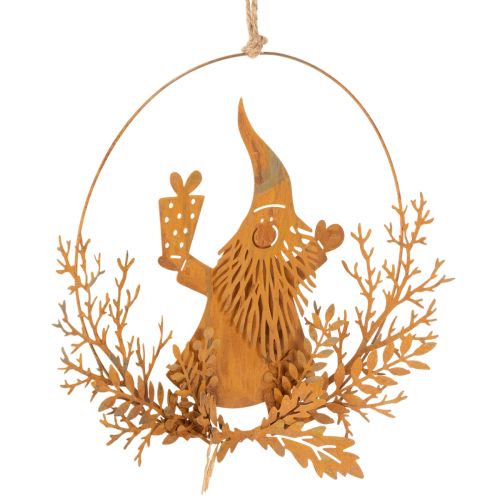 Anel decorativo de Natal, rena em um anel, Papai Noel com presente, decoração em metal, acabamento envelhecido, Ø18cm, conjunto de 2 | Floristik24.pt