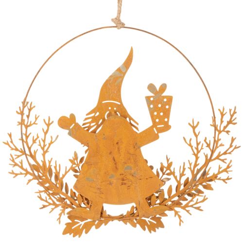 Anel decorativo de Natal, rena em um anel, Papai Noel com presente, decoração em metal, acabamento envelhecido, Ø18cm, conjunto de 2 | Floristik24.pt