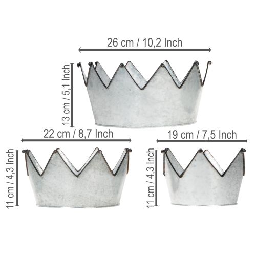 Conjunto de 3 tigelas decorativas de metal em formato de coroa, com diâmetros de 26,5/22,5/19 cm. | Floristik24.pt