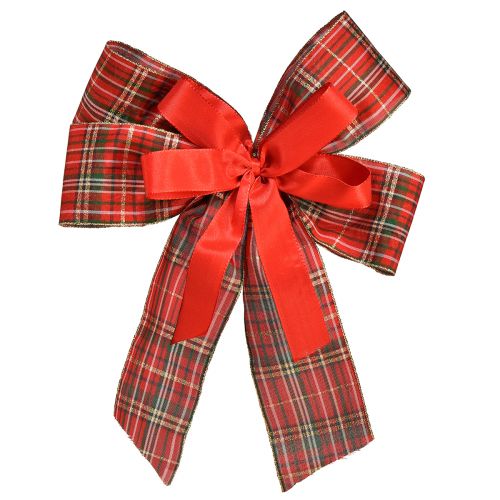 Floristik24 Laço decorativo para presente de Natal ao ar livre xadrez vermelho 6 cm de largura 20 × 29 cm 5 unidades