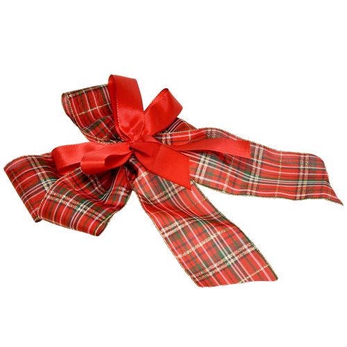Floristik24 Laço decorativo para presente de Natal ao ar livre xadrez vermelho 6 cm de largura 20 × 29 cm 5 unidades