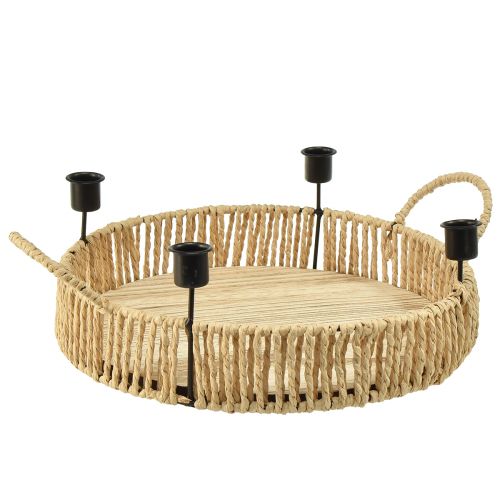 Itens Bandeja decorativa madeira metal natural castiçal preto Ø30cm