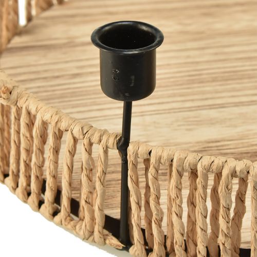 Itens Bandeja decorativa madeira metal natural castiçal preto Ø30cm