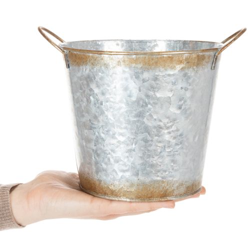 Itens Vaso decorativo com alças, balde para plantas, recipiente de metal, prateado, aço patinado, Ø17cm A16,5cm