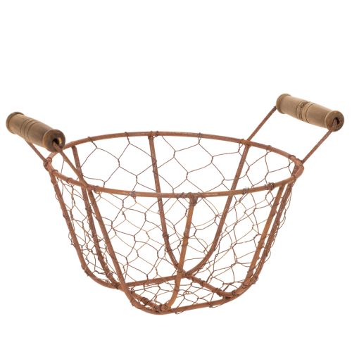 Cesto de arame, cesto de metal com alça, madeira, ferrugem, decorativo, Ø18cm comprar | Floristik24.pt