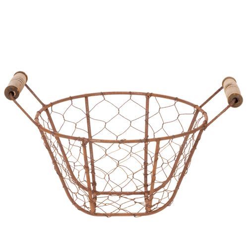 Cesto de arame, cesto de metal com alça, madeira, ferrugem, decorativo, Ø18cm | Floristik24.pt