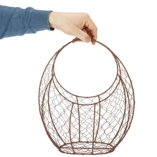 Cesto de arame, floreira de metal, decoração de primavera, cesto de Páscoa, marrom, acabamento enferrujado, 34 cm de altura x 30 cm de largura. | Floristik24.pt