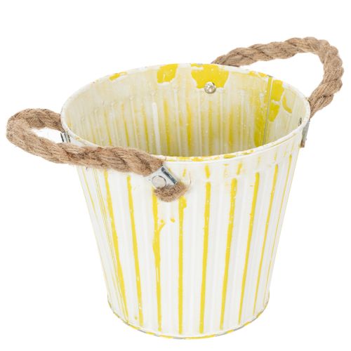 Itens Conjunto de 3 peças: Balde para plantio, floreira com alças, decoração metálica rosa/verde/amarelo estilo shabby chic, Ø16,5cm A15cm.