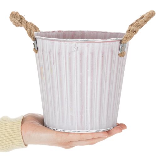 Itens Conjunto de 3 peças: Balde para plantio, floreira com alças, decoração metálica rosa/verde/amarelo estilo shabby chic, Ø16,5cm A15cm.