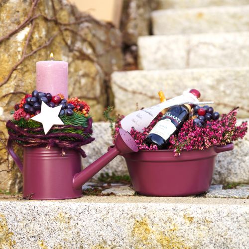 Itens Balde com alças bandeja para plantas metal roxo Ø22,5cm Alt.10,5cm