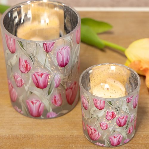 Itens Lanterna elegante com motivo de tulipa para decoração primaveril aconchegante, 12,5 cm, 2 peças.