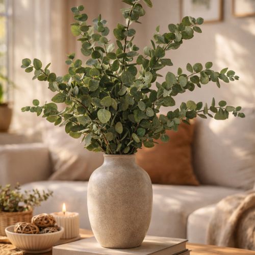 Itens Ramos e folhas decorativas de eucalipto preservados, formato redondo e seco, cor verde, 150g