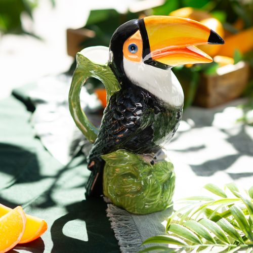 Vaso decorativo exótico figura de cerâmica tucano colorido 20×10×24cm