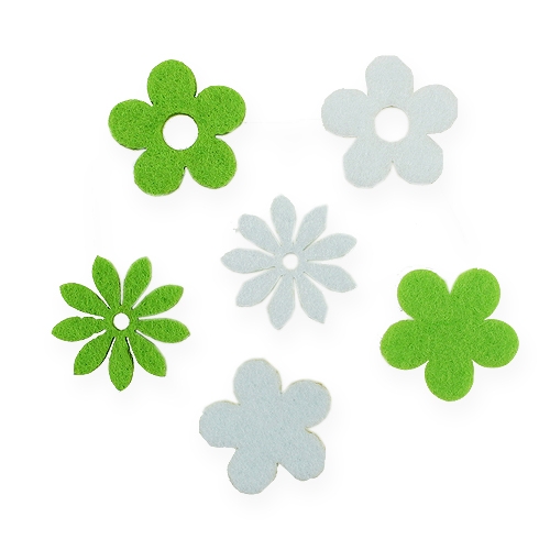 Floristik24 Flor de feltro para polvilhar verde, branco 3,5 cm 96p