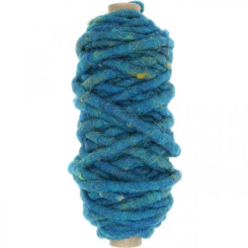 Floristik24 Cordão de feltro com cordão de lã de arame lã azul 20m