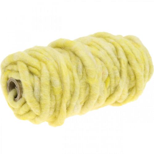 Floristik24 Cordão de feltro com fio lã amarelo pastel 20m