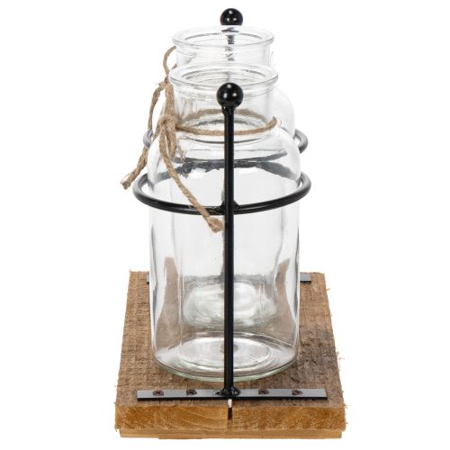 Vaso decorativo em forma de garrafa, vidro e madeira, 23x12x19,5cm, conjunto com 2 peças. | Floristik24.pt