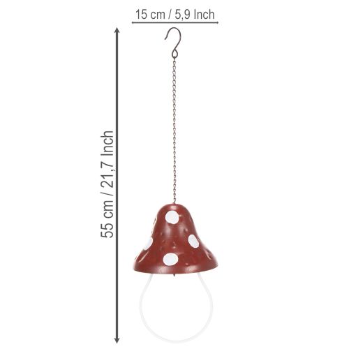 Itens Comedouro de metal, com desenho de amanita muscaria, para pendurar, vermelho e branco, 25,5 cm